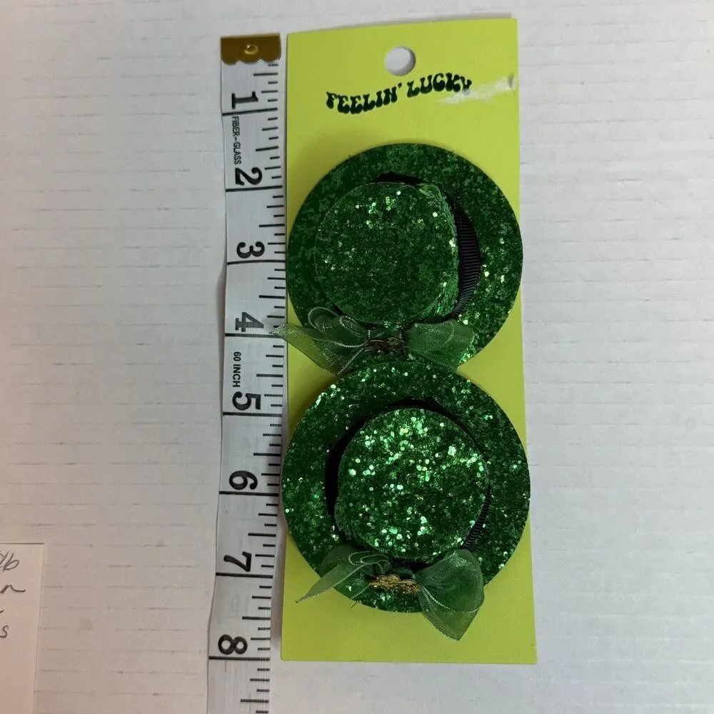 Bundle St Patrick’s Set Of 2 Leprechaun Hat Clips & 3 Pk Shamrock Scrunchies NEW